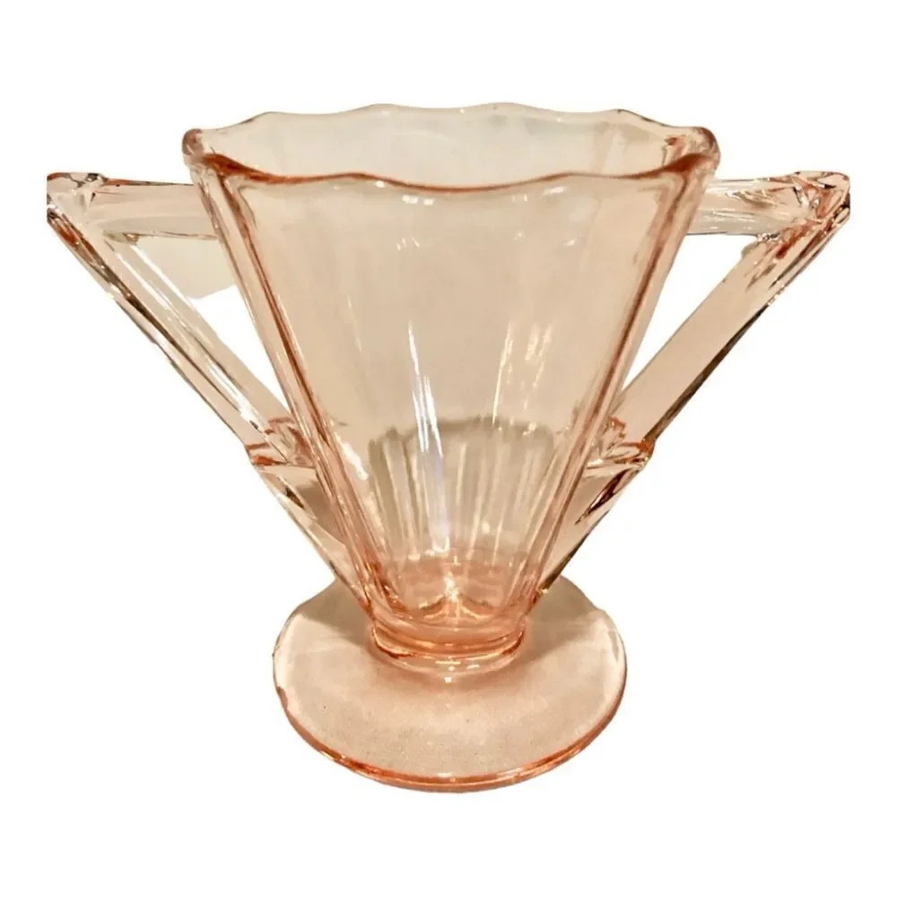 Vintage Cambridge Decagon Pink Depression Glass Sugar Creamer & Tray 1920’s
